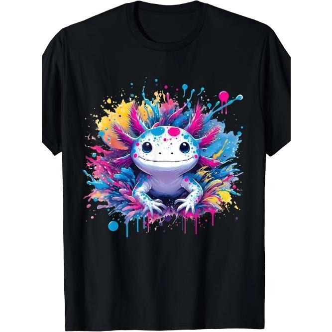 Vibrant Teen T-Shirt: Colorful Kawaii Art Axolotl Design with Splashes of Paint Made in USA Hoodie Sweatshirt