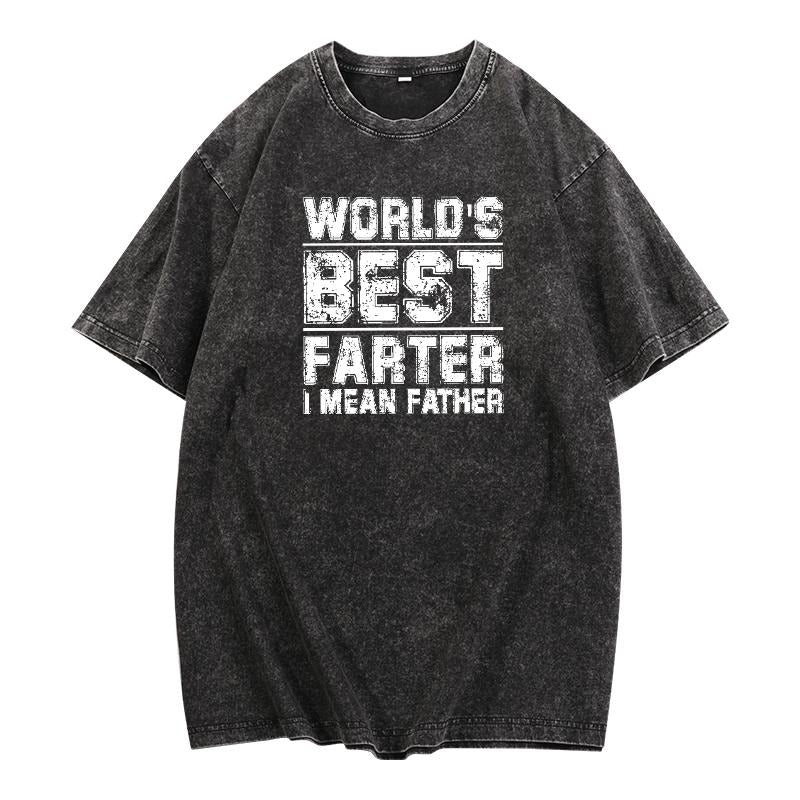 Vintage - Washed T - Shirt with Hilarious Twist: 'World's Best Farter I Mean Father' - A Retro