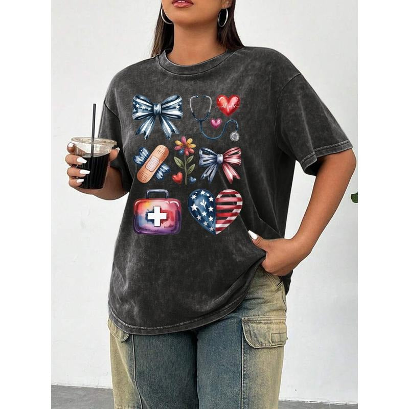 Vintage - Washed T - Shirt with Patriotic and Medical - themed Graphics style 02 Hoodie Sweatshirt | PrintMintTees.com