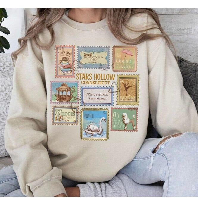 Vintage  Stars Hollow Connecticut Stamps Luke's Diner Sweatshirt Autumn Festival , Retro Fall TV Show Fans Gift Shirt Hoodie