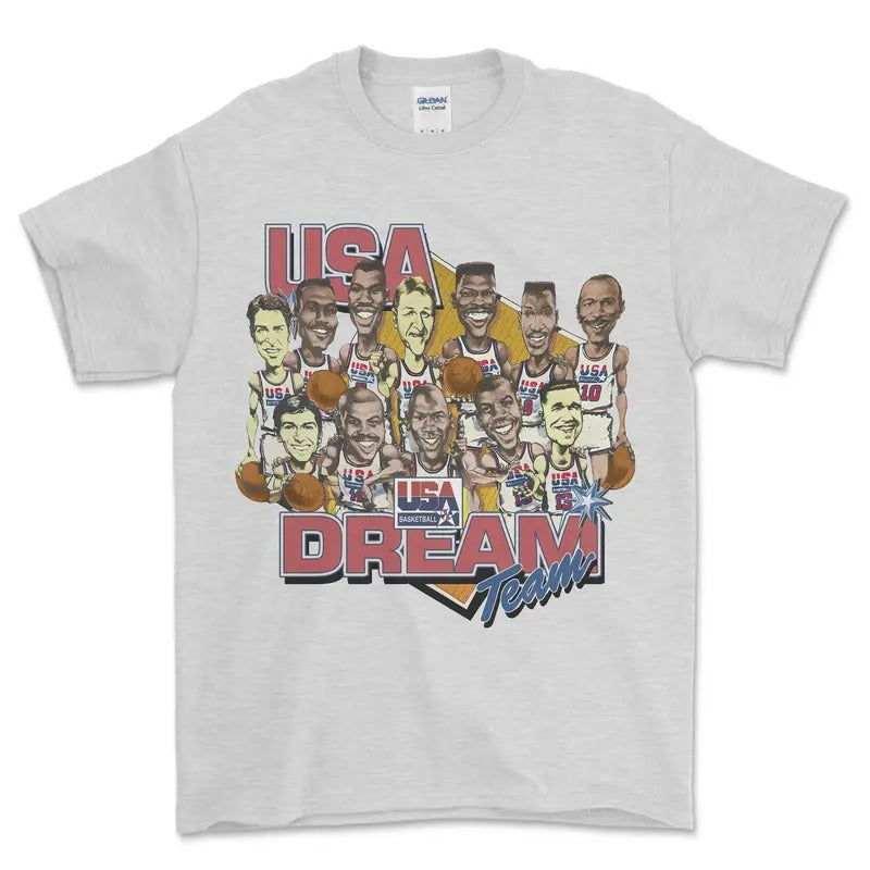 Vintage 1992 Dream Team Basketball Caricature Shirt, graphic vintage sports tees for men Hoodie Sweatshirt