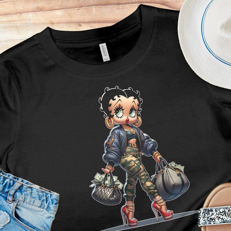 Vintage 80's Black Betty Boop Money T Shirt, Classic Black Betty Boop T Shirt, Funny Betty Boop Top, Comedy Cartoon...