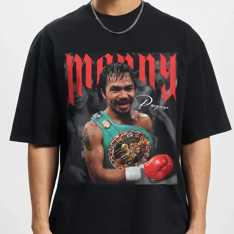 Vintage 90s  Manny Pacquiao Bootleg T-Shirt, Graphic Tee, Retro Sport Gifts Cotton Menswear Top Hoodie Sweatshirt