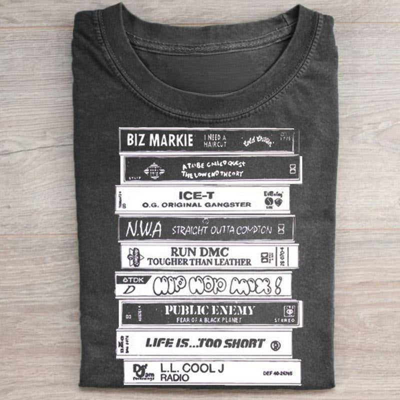 Vintage 90s Hiphop Rap Cassette Tapes Graphic Tee - Biz Markie I Need a Haircut Album Shirt - Run DMC Tougher Than...