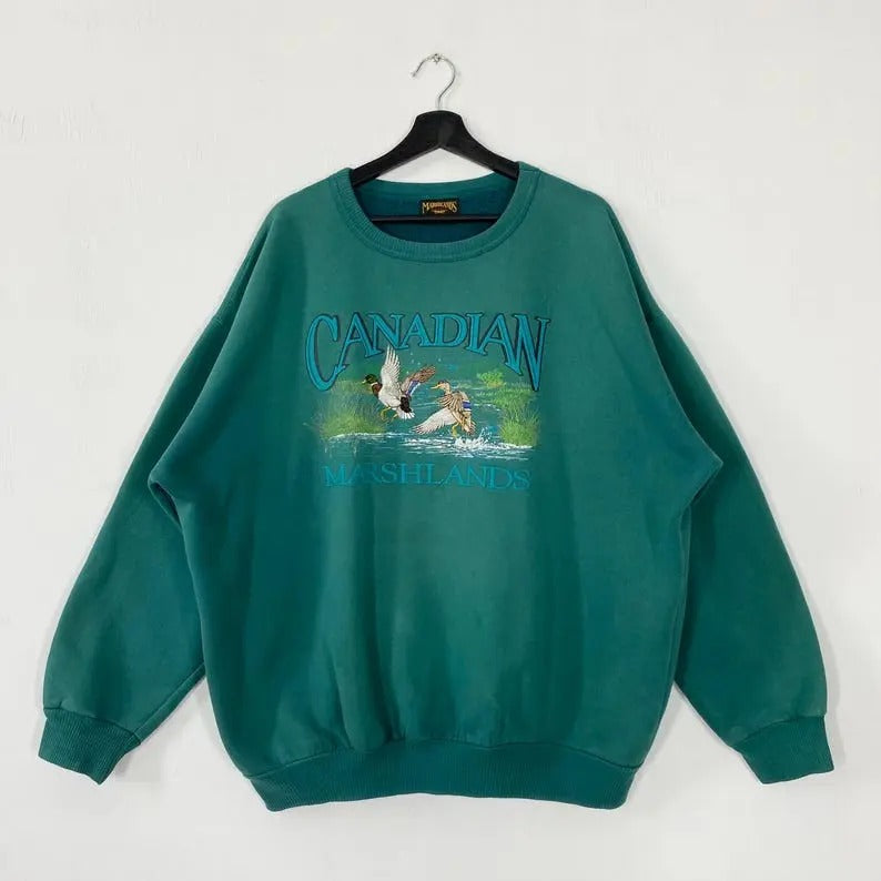 Vintage 90s Outdoor Outfitters Sweatshirt Duck Crewneck Ducks Sweater Pullover Largemouth Bass Wildlife Deer Duck Wolf...