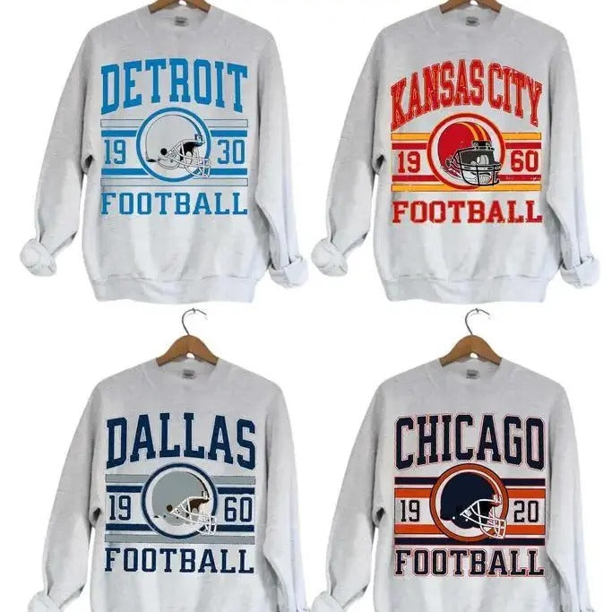 Vintage All Team Football 2 Crewneck Sweatshirt, The Game Day Retro Sweater Shirt Hoodie | PrintMintTees.com