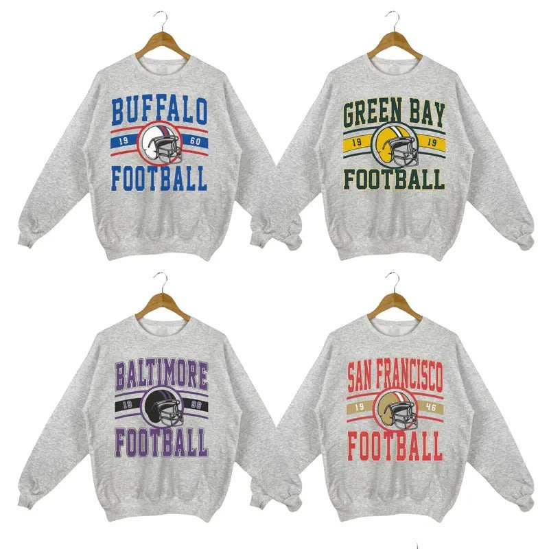 Vintage All Teams Football Sweatshirt in Sport Grey, Unisex Vintage Graphic Crewneck Shirt Hoodie | PrintMintTees.com