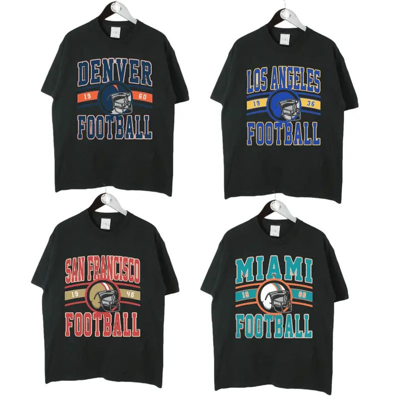 Vintage All Teams Football T-Shirt in Black, Unisex Vintage Graphic Crewneck, Vintage Football Shirts Hoodie Sweatshirt