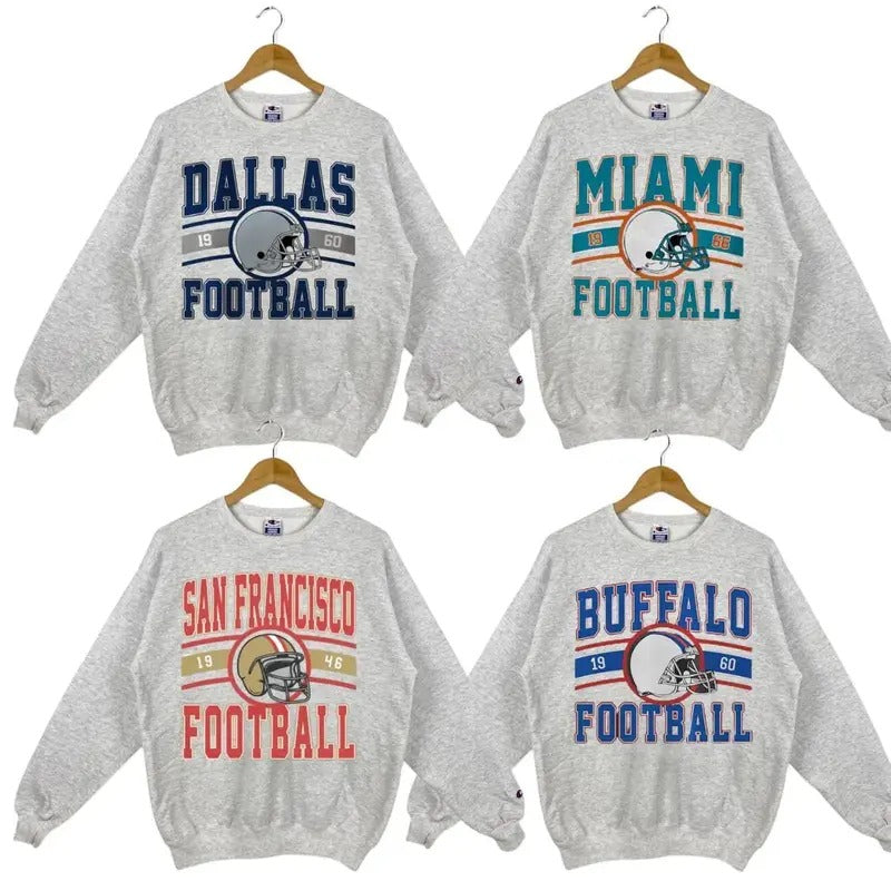 Vintage All Teams Football Unisex Crewneck Sport Classic Sweatshirt Casual Fabric Sweaters Shirt Hoodie | PrintMintTees.com