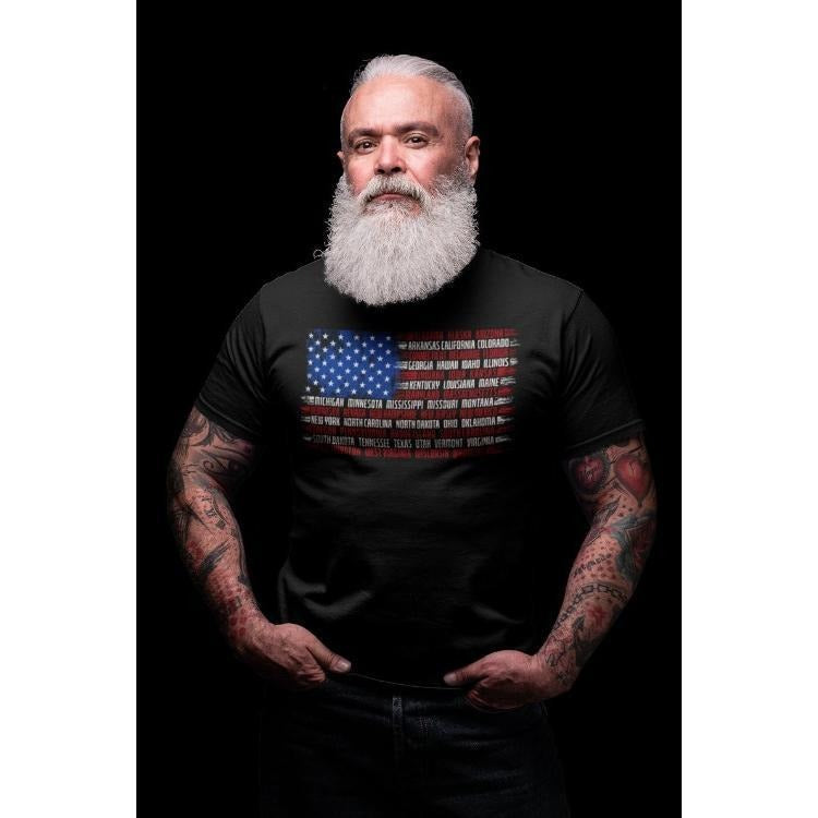 Vintage American Flag With States, Fourth of July Tees, Patriotic T Shirts, United States Tshirts, July 4th Graphic,...