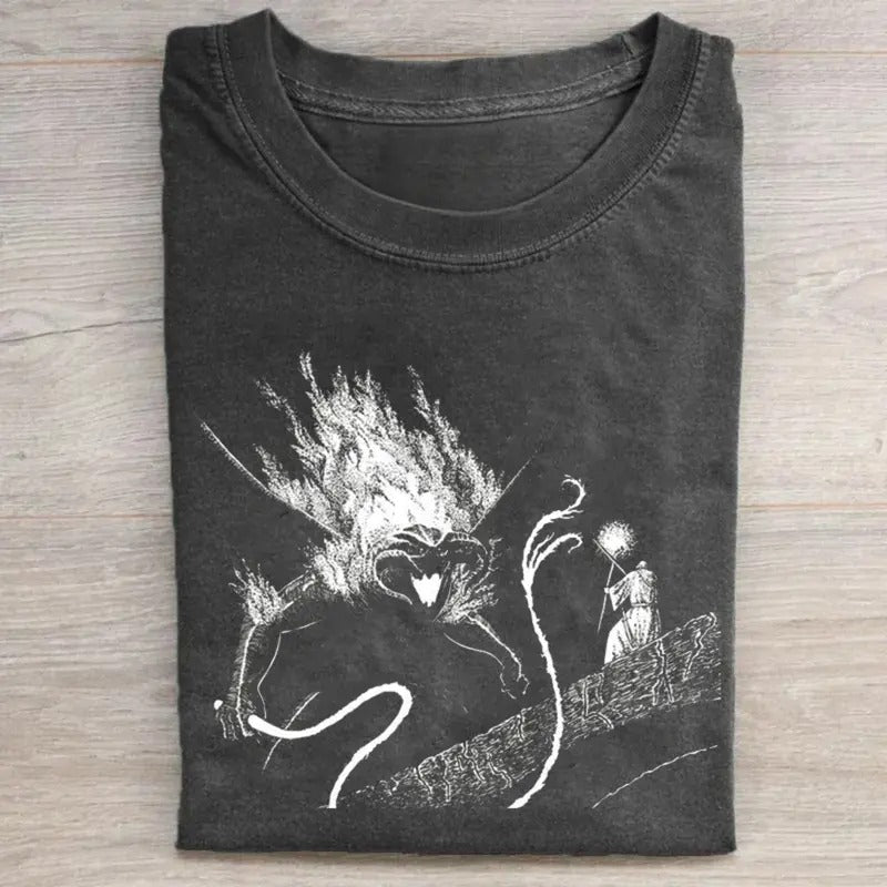 Vintage Balrog Graphic Tee - The Lord of The Rings Movie Shirt - LOTR Shirt - Gift for Book Lover - Men's Top - Menswear