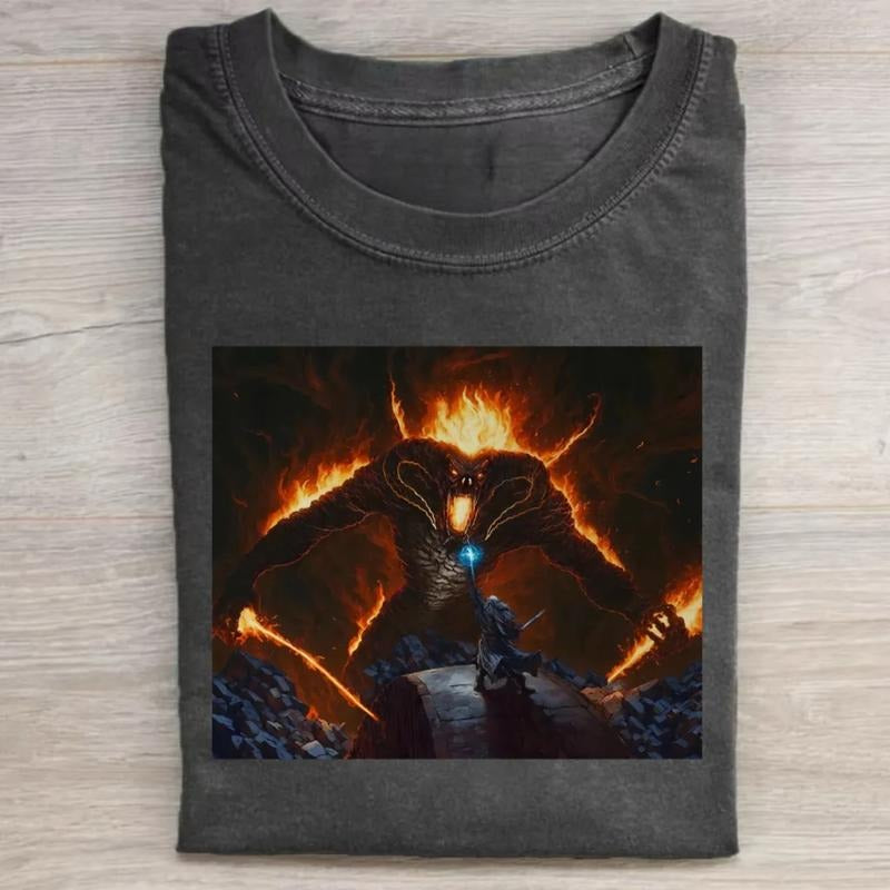 Vintage Balrog vs Gandalf Graphic Tee - The Lord of The Rings Movie Shirt - LOTR - Middle Earth - JRR Tolkien - Fantasy Ring