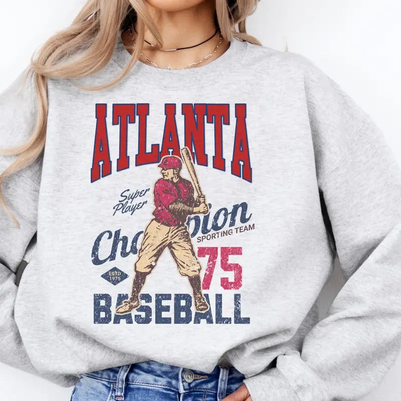 Vintage Baseball Sweatshirts Retro Baseball Sports Pullover Baseball Game Graphic Sweatshirt Casual City Baseball Shirt...