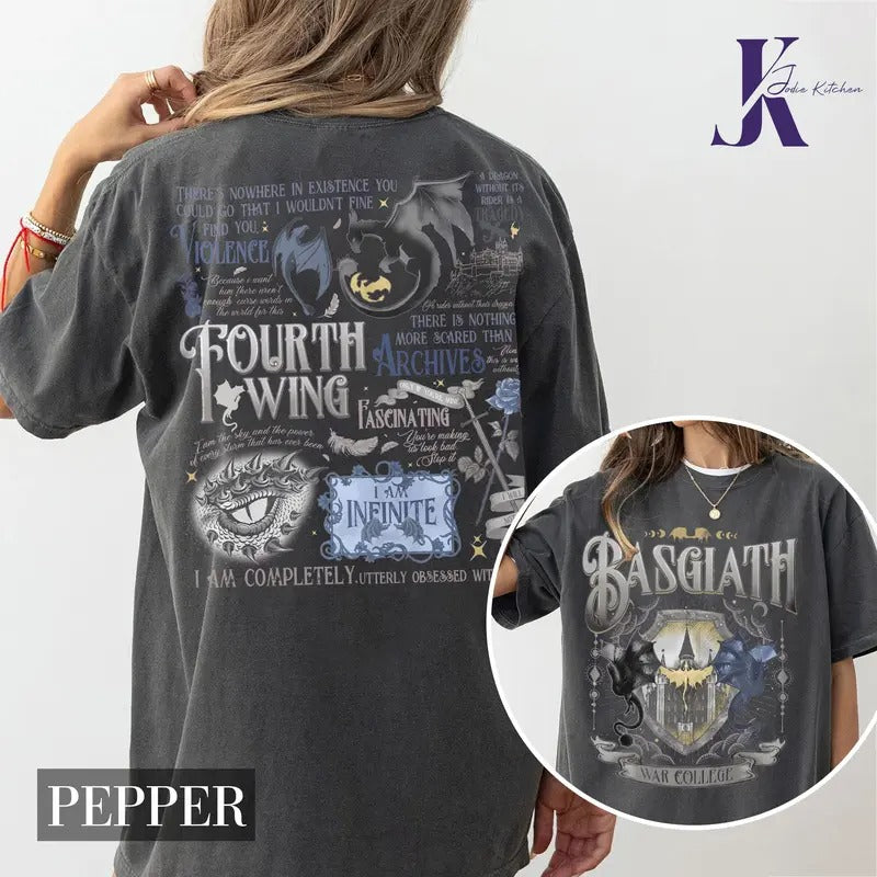 Vintage Basgiath War College 2 Sided Shirt, Fourth Wing Shirt, Dragon Rider, Violet Sorrengail Xaden Riorson Shirt,...