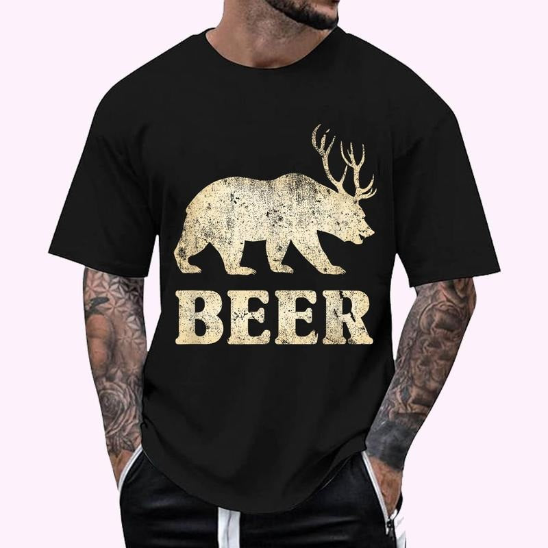 Vintage Bear Deer Funny Beer T-Shirt , Unisex Cotton 100%, Top Menswear Hoodie Sweatshirt | PrintMintTees.com