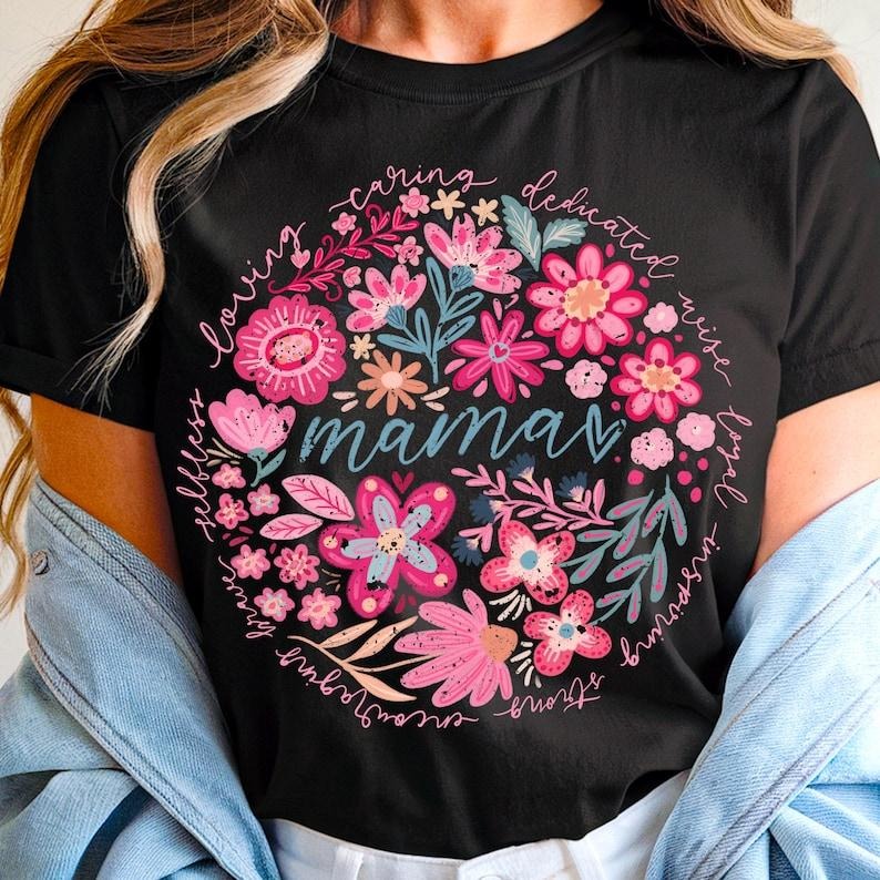 Vintage Boho Floral Mama Tshirt, Mom Adjectives Tee, She is Mom, Abstract Floral Shirt, Mothers day T-Shirt Hoodie Sweatshirt