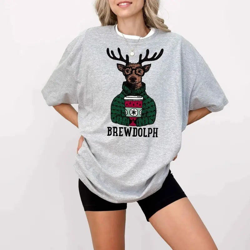 Vintage Brewdolph T-shirt, Reindeer Brewdolph Coffee Shirt, Christmas Coffee Lover Sweatshirt Hoodie | PrintMintTees.com