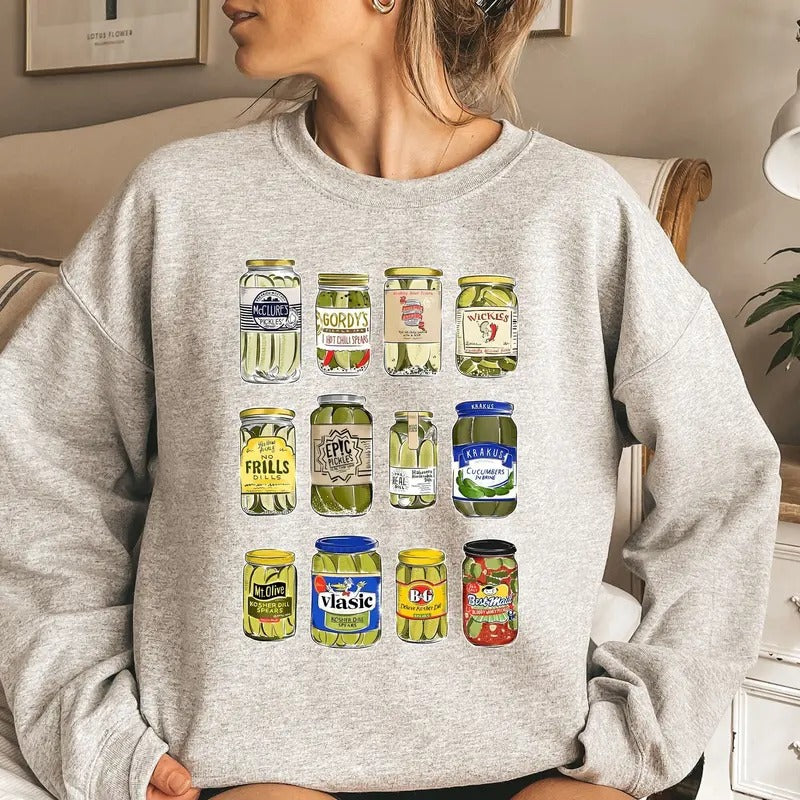 Vintage Canned Pickles Sweatshirt Canning Season Sweatshirt Pickle Lovers Sweater Pickle Jar Crewneck Funny Pickle Hoodie...