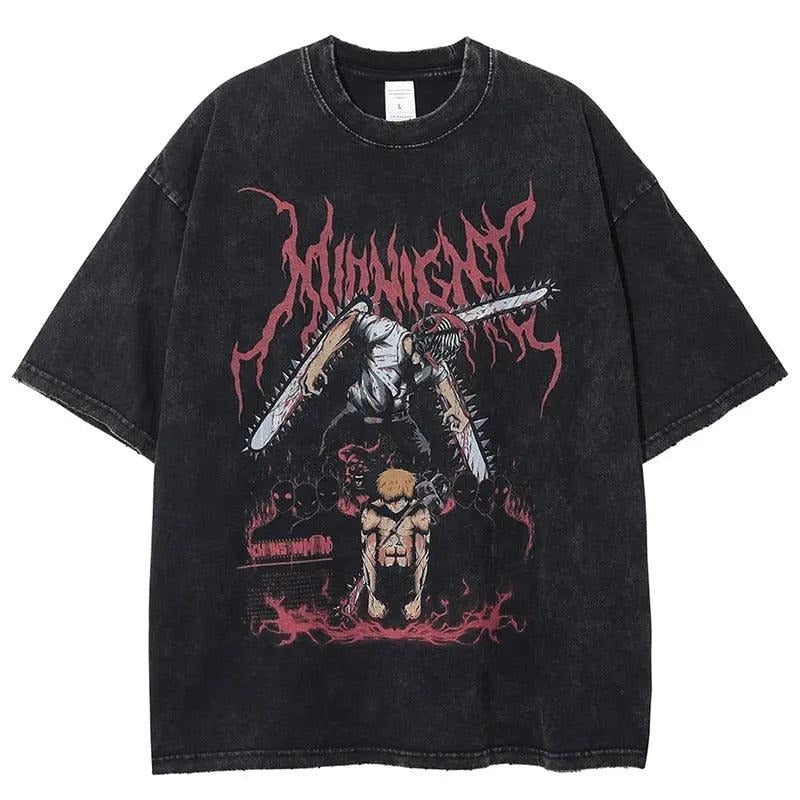 Vintage Chainsavv Man Shirt, Kuj0 Midnight Shirt, Dyenomite Mineral Wash Heavyweight Cotton T-shirt Anime shirt, Manga...