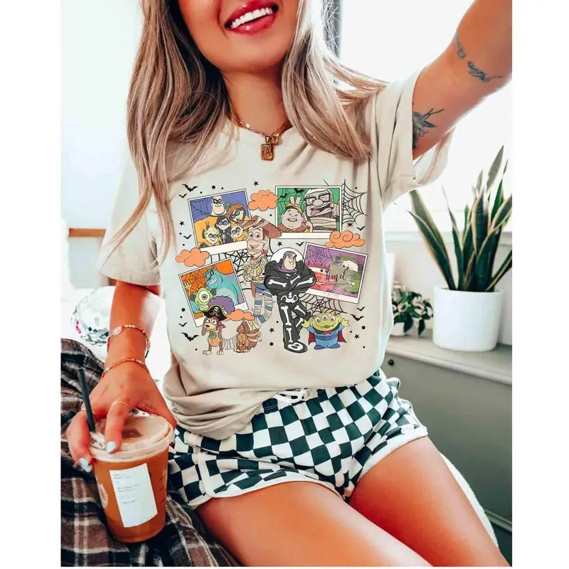 Vintage Characters Halloween Photos Shirt, Skeleton, Cars Mummy, Not So Scary Party Trip Hoodie Sweatshirt