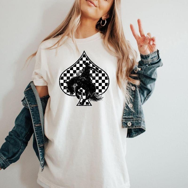 Vintage Checkered Spade Cowboy : Authentic Western Rodeo Lovers! Womenswear Shirt Hoodie Sweatshirt