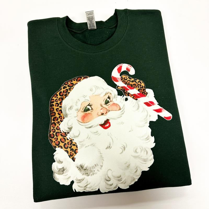 Vintage Cheetah Santa Sweatshirt -- FOREST GREEN Shirt Hoodie | PrintMintTees.com