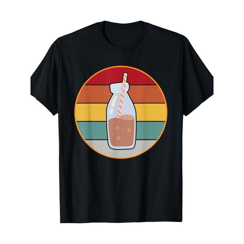 Vintage Chocolate Milk Bottle Graphic Tee - 100% Cotton, Short Sleeve, Crew Neck T-Shirt for Men
