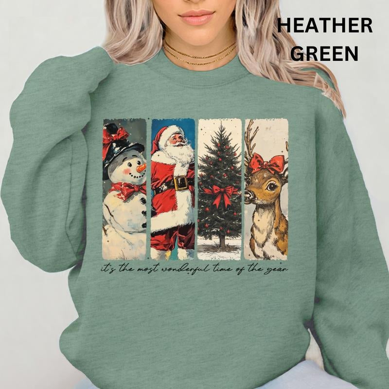 Vintage Christmas Icons Sweatshirt, Christmas Graphic Sweatshirt for Men and Women