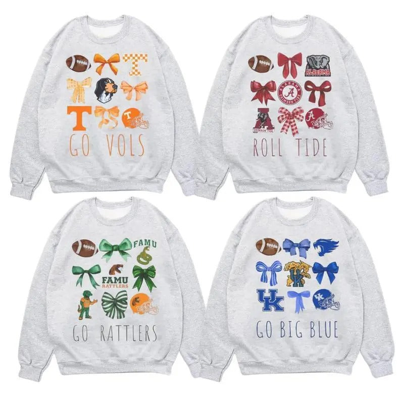 Vintage College Football Bows Inspired Ash Grey Sweatshirt, Vintage Football Coquette, Unisex Sweatshirt Shirt Hoodie