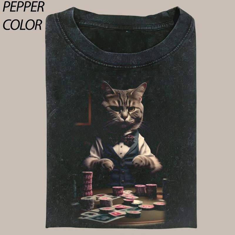Vintage Cool Cat Playing Poker Comfort Colors T-shirt,Cat Lover Tshirt, Gambling Tee Gift For Boyfriend Menswear Top...