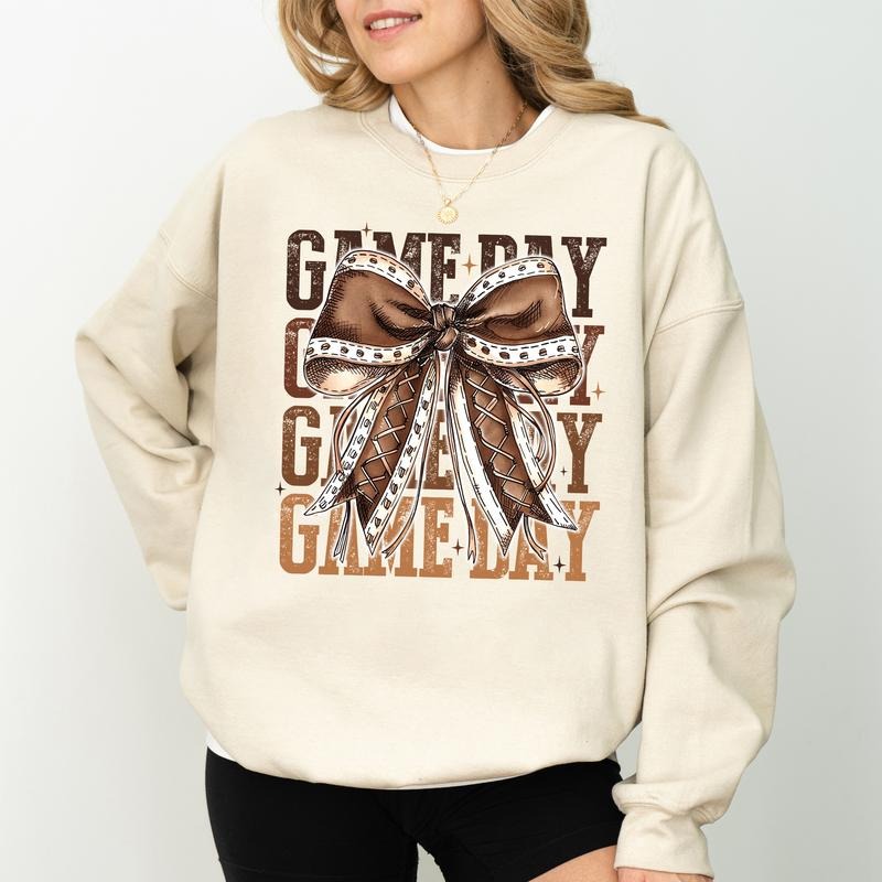 Vintage Coquette Bow Football Game Day Girly Football Fall Sports Touchdown Season Game Day Comfy Long Sleeve Tops Casual Womenswear Soft Cotton Fabric T-Shirts, Hoodie, Sweatshirt