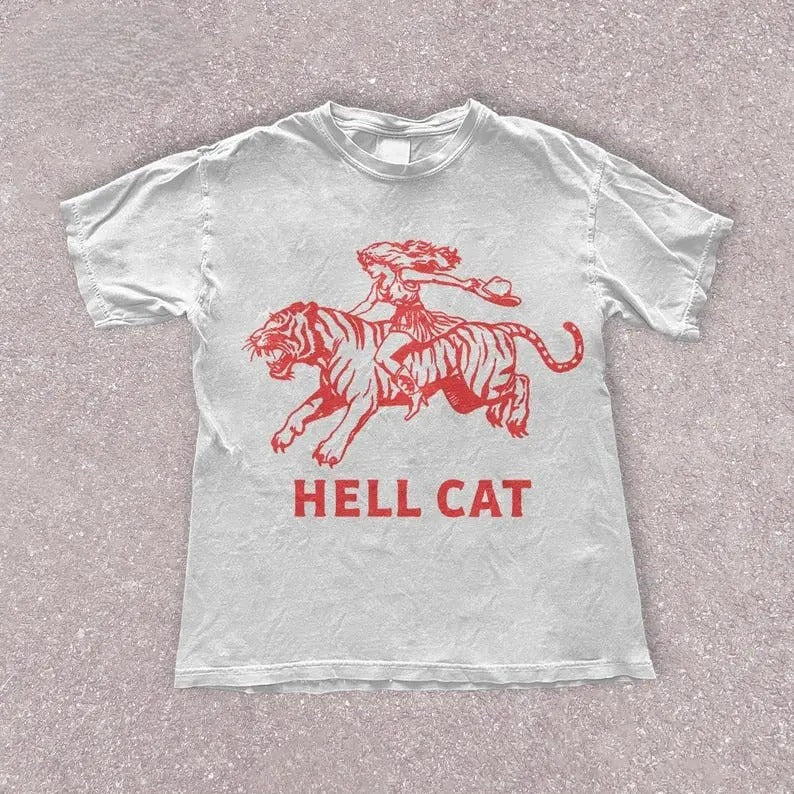 Vintage Cowgirl Hell Cat T-Shirt - Retro Cowgirl Western Shirt - Aesthetic Tee - Tiger Shirt - Funny Trendy Shirt