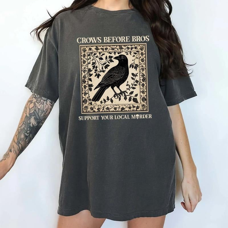 Vintage Crows Before Bros Shirt Comfort Colors, Funny Raven T-shirt, Support Your Local Mrder Tee, Bird Lover Gifts,...