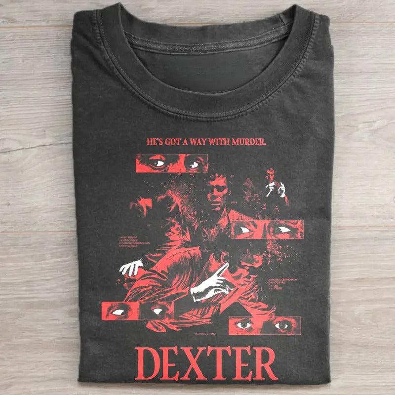 Vintage Dexter He's Got a Way With Murder Graphic Tee - Dexter TV Show Tee - Horror Movie Shirt - The Bay Harbor Butcher Tee