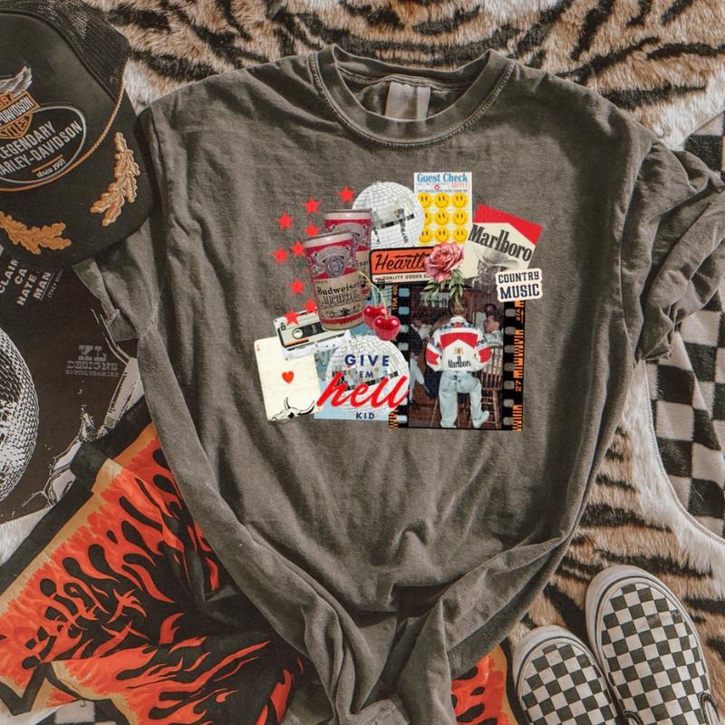 Vintage Dive Bar Collage T-shirt, vintage crewneck sweatshirts, western outfit women, cowgirl outfits, western clothing...
