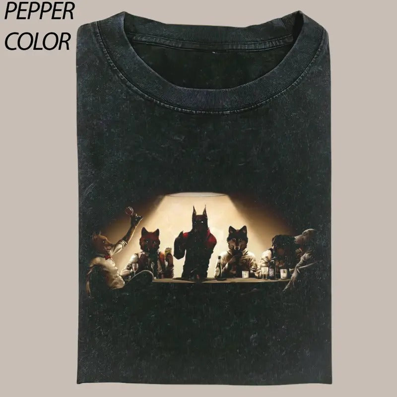 Vintage Dog Gang Playing Poker Graphic Unisex T-shirt, Funny Dog Lover Tee, Valentine's Day For Him, Valentine's Gift For...