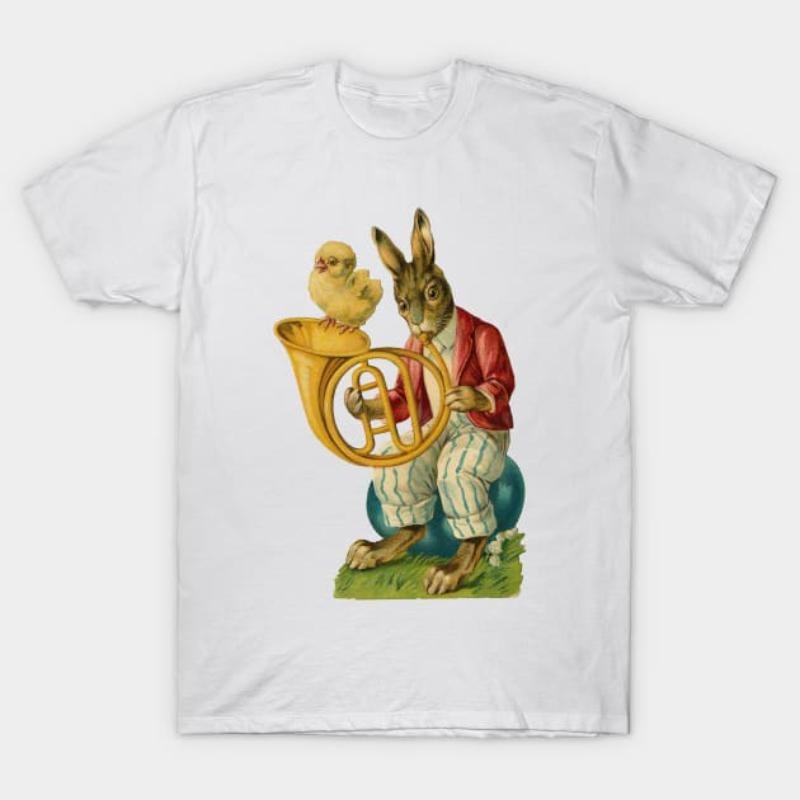 Vintage Easter Bunny French Horn T-Shirt style 02 Hoodie Sweatshirt | PrintMintTees.com
