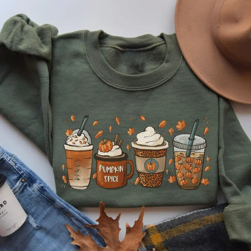 Vintage Fall Coffee Sweatshirt, Autumn Fall Sweater, Pumpkin Season, Pumpkin Spice Sweatshirt, Cute Fall Sweater, Womens...