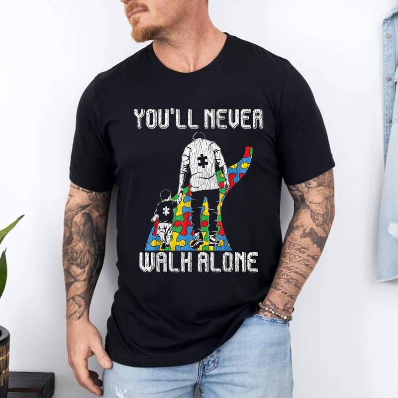 Vintage Father Son Family Autistic Autism Awareness Dad T-Shirt | 100% Cotton Tee, Top Menswear Hoodie, Sweatshirt