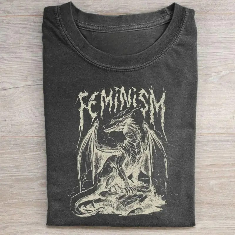 Vintage Feminism Dragon Dragon Movie Shirt Book Lover Fantasy Novel Feminism Girl Fantasy Dragon Streetwear Casual Top Womenswear T-Shirts, Hoodie, Sweatshirt