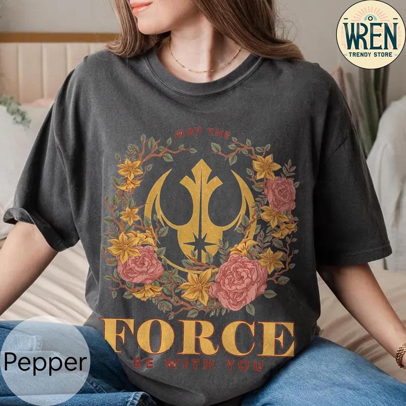 Vintage Floral May The Force Be With You Shirt, Floral Rebel T-shirt, Family Vacation 2025 Trending Funny Quote Shirt...