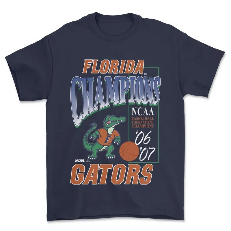 Vintage Florida Gators Champions NCAA Basketball Tournament 2006 & 2007 Unisex Cotton Graphic T-Shirt Hoodie Sweatshirt