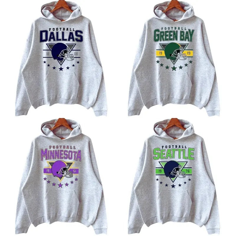 Vintage Football Team Sports Grey Hoodie, Football Thowback All Teams Hoodie, Vintage Graphic Tees, Sport Graphic Shirts,...