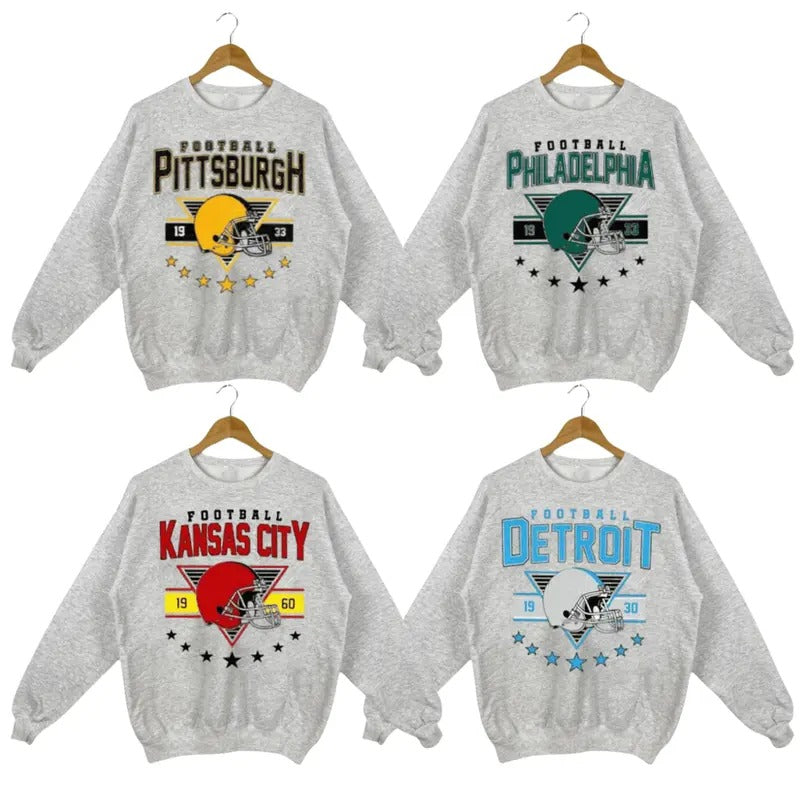 Vintage Football Team Sports Grey Sweatshirt, Football Thowback All Teams Sweatshirt, Vintage Graphic Tees, Sport Graphic...