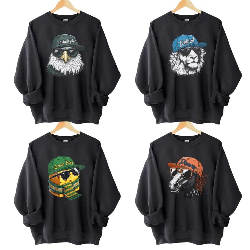 Vintage Football Team Sweathirts, Retro Mascot Graphic Tee, Sports Fan Crewneck, Unisex Graphic Shirt Hoodie Sweatshirt