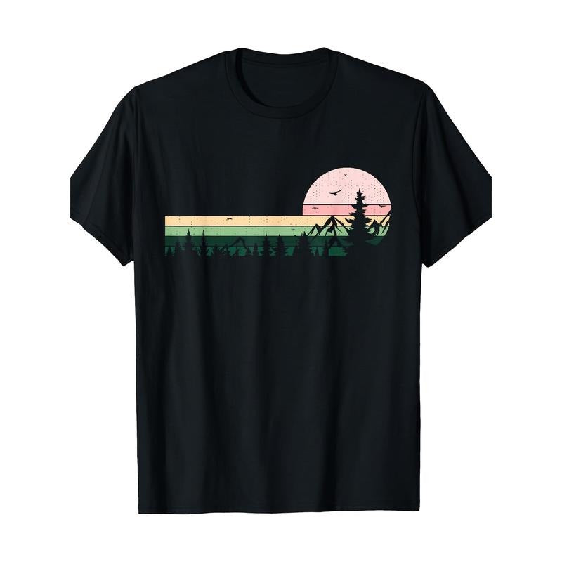 Vintage Forest Wildlife Graphic Tee for Men - 100% Cotton, Short Sleeve, Crew Neck T-Shirt