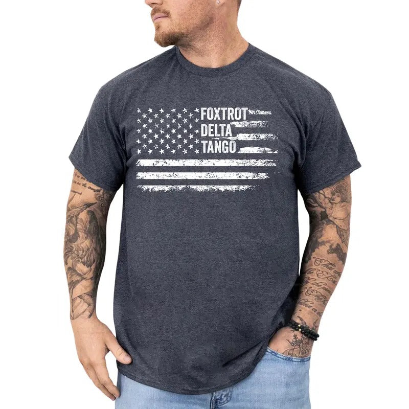 Vintage Foxtrot Delta Tango Graphic Tee, Sarcatsic Patriotic T-shirt For Men, Retro Subtle FDT Shirt, Sarcastic Vintage...