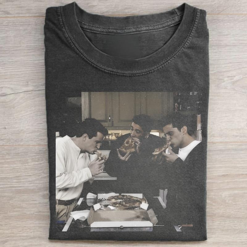 Vintage Friends Eating Pizza Graphic Tee - Friends Sitcom - Movie Shirt - Chandler Bing - Joey Tribbiani - Ross Geller -...