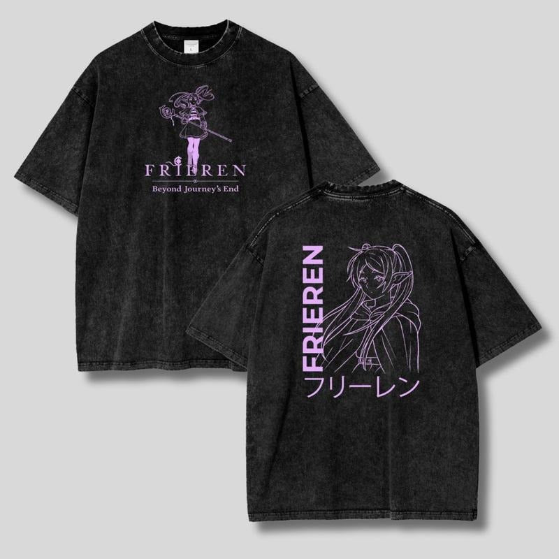 Vintage Frieren Heavy Washed Shirt, Frieren: Beyond Journey's End Shirt, Unisex Anime T-Shirt, Streetwear & Gym Style,...
