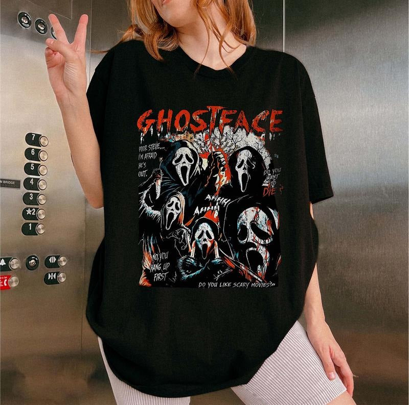 Vintage Ghostface Comfort Colors Shirt, Scream Movie Shirt, Let's Watch Scary Movie Tee, Horror Movie Halloween Tee, Gift...